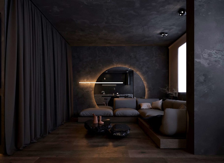 Спальня гостиная в темных тонах