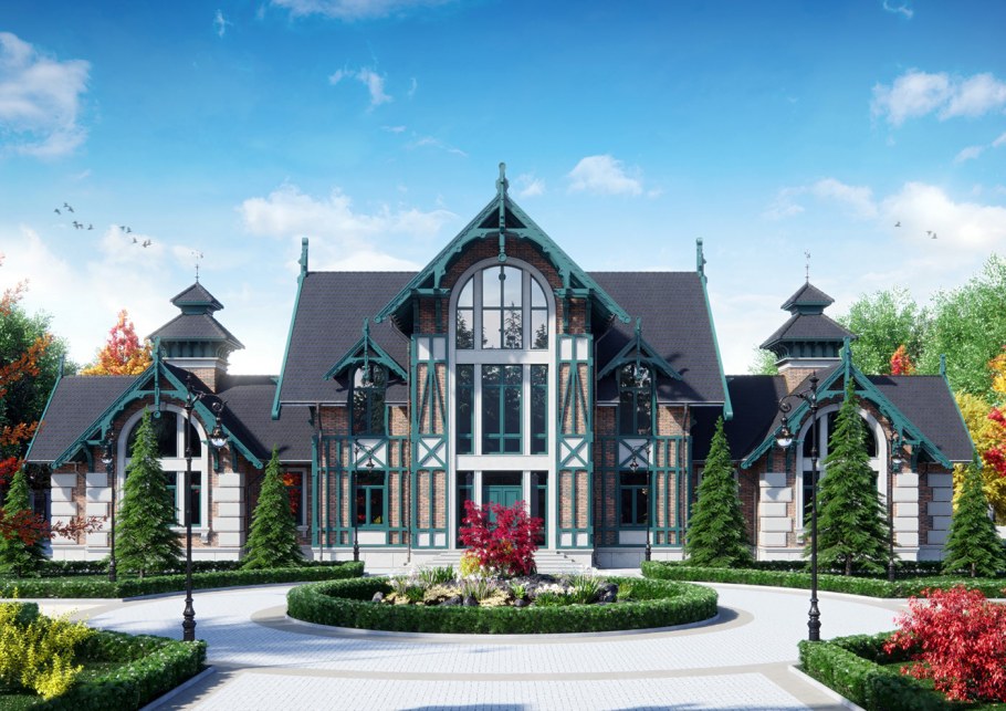 Дом кирпичный двухэтажный русский стиль