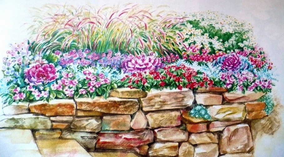 Клумба акварелью