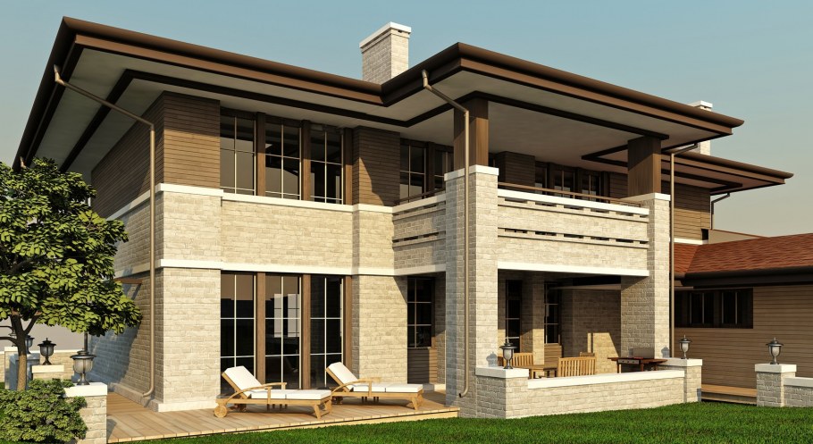 Кирпичный дом в стиле Райта