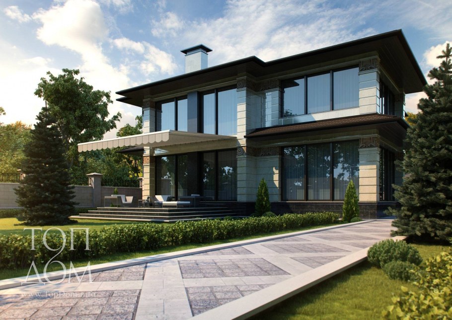 Дом в стиле Райта с плоской крышей