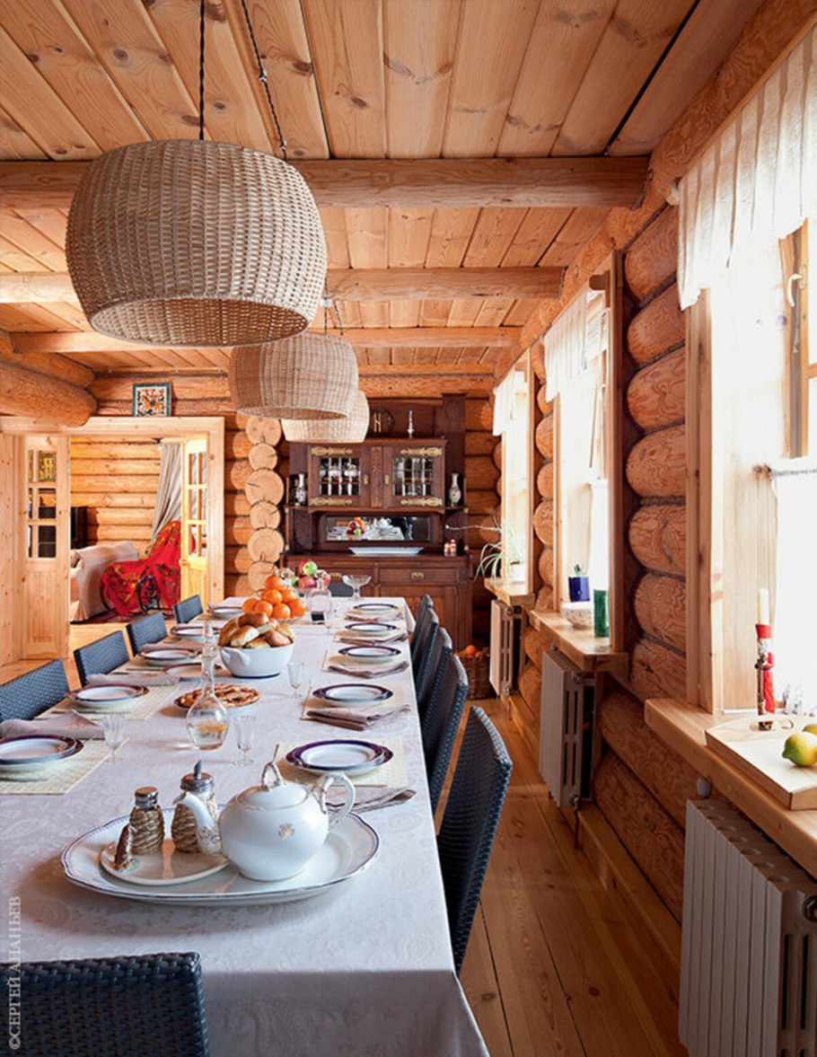 Интерьер дома из оцилиндрованного бревна в стиле Прованс
