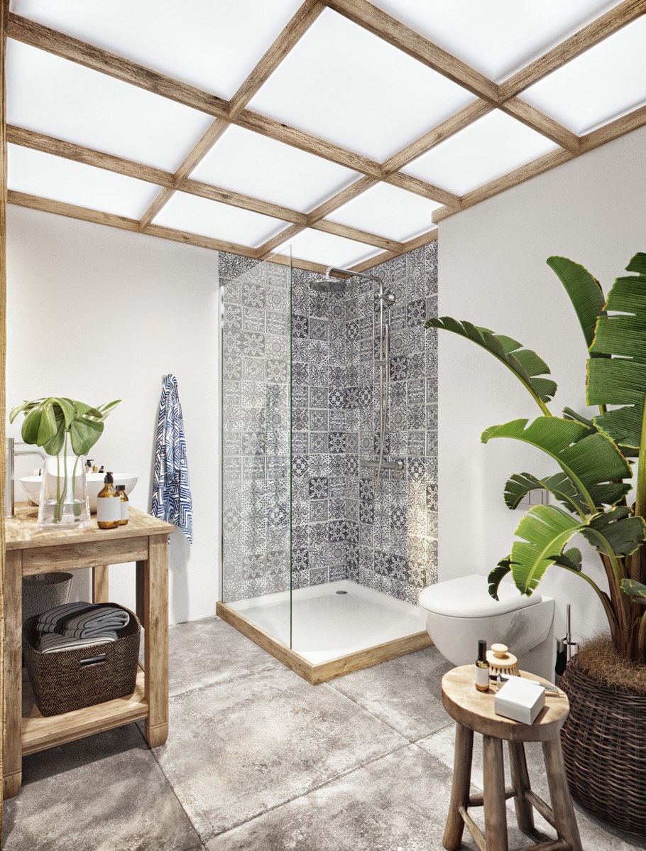 Душевая в тропическом стиле