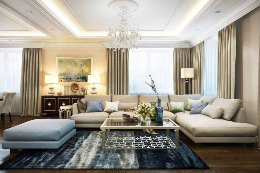 Гостиная в американском стиле в доме