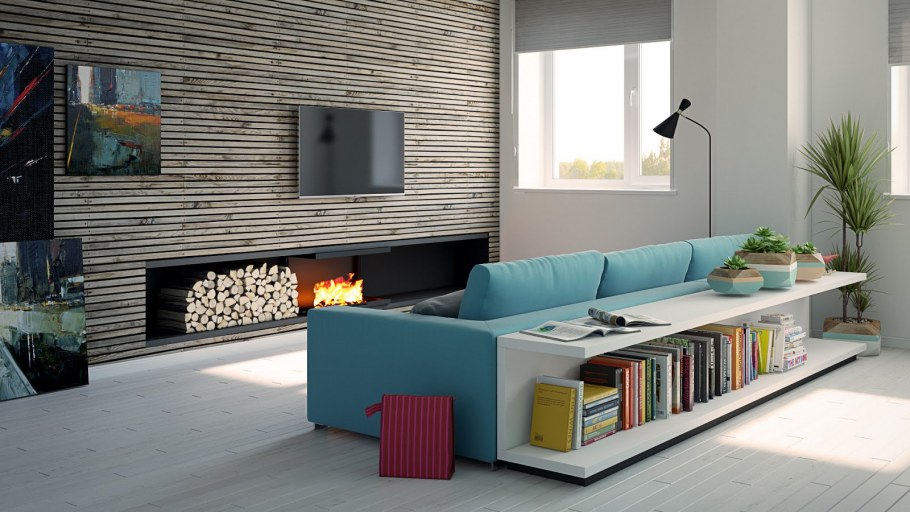 Диван посреди гостиной