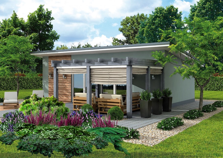 Хозблок с односкатной крышей и террасой