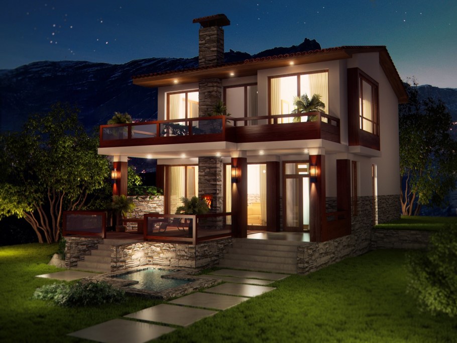 Красивый двухэтажный дом с террасой