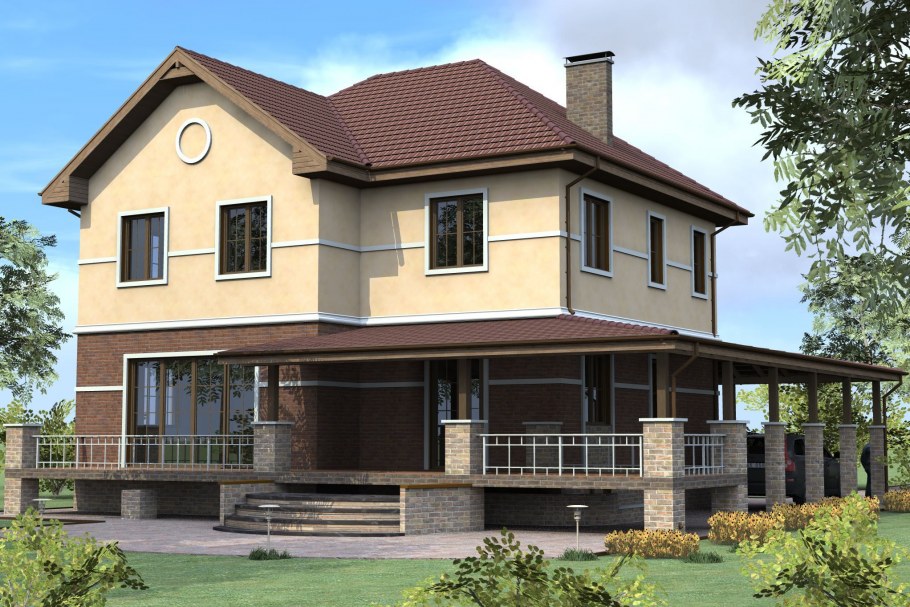 Двухэтажный коттедж из кирпича