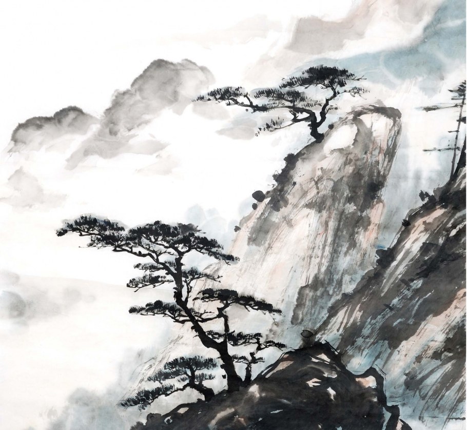 Китай храм пейзаж акварель