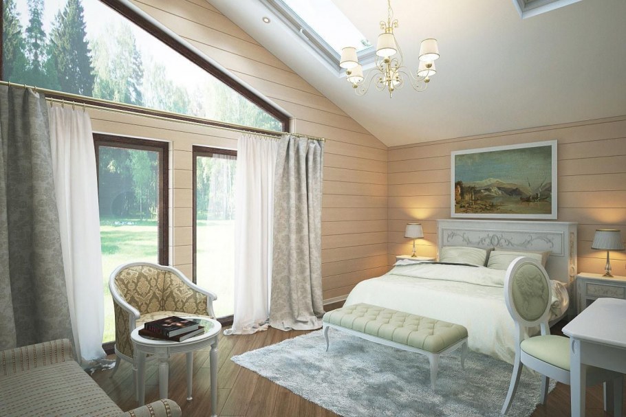 Светлая спальня в деревянном доме