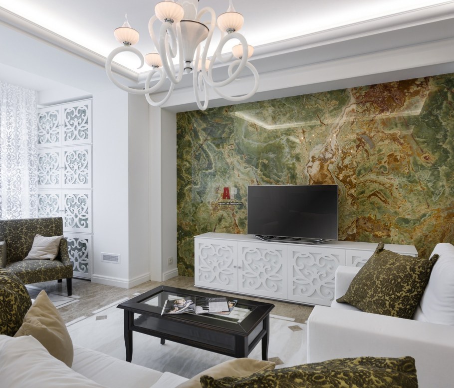 Оникс в интерьере гостиной