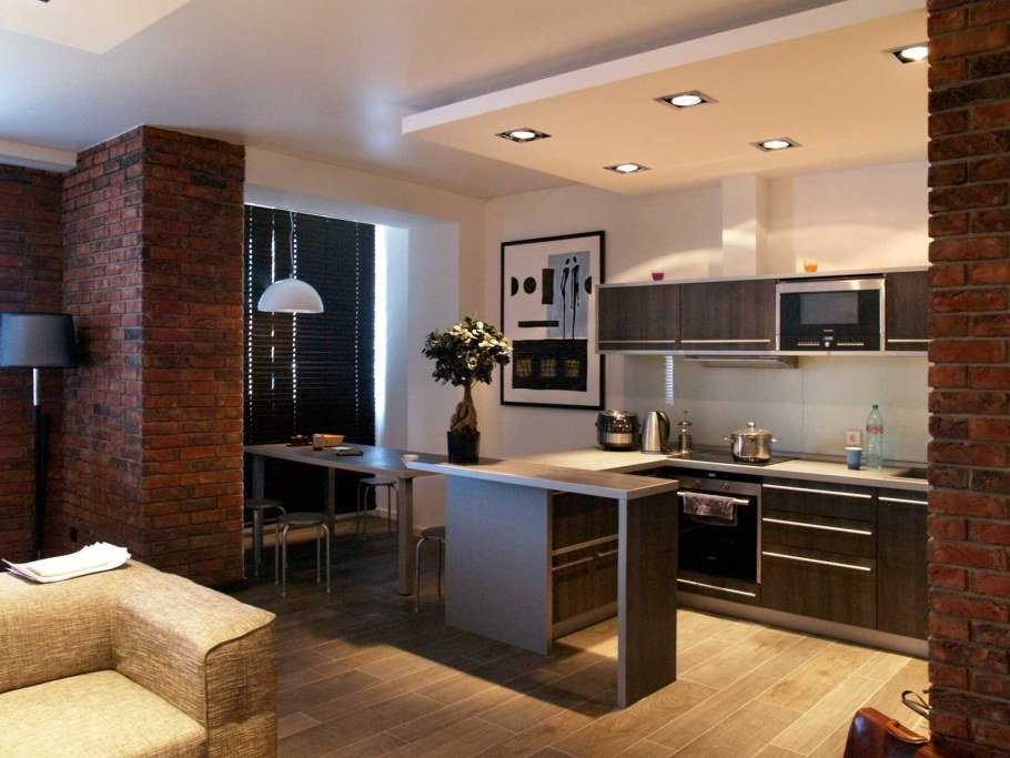 Гостиная совмещенная с кухней