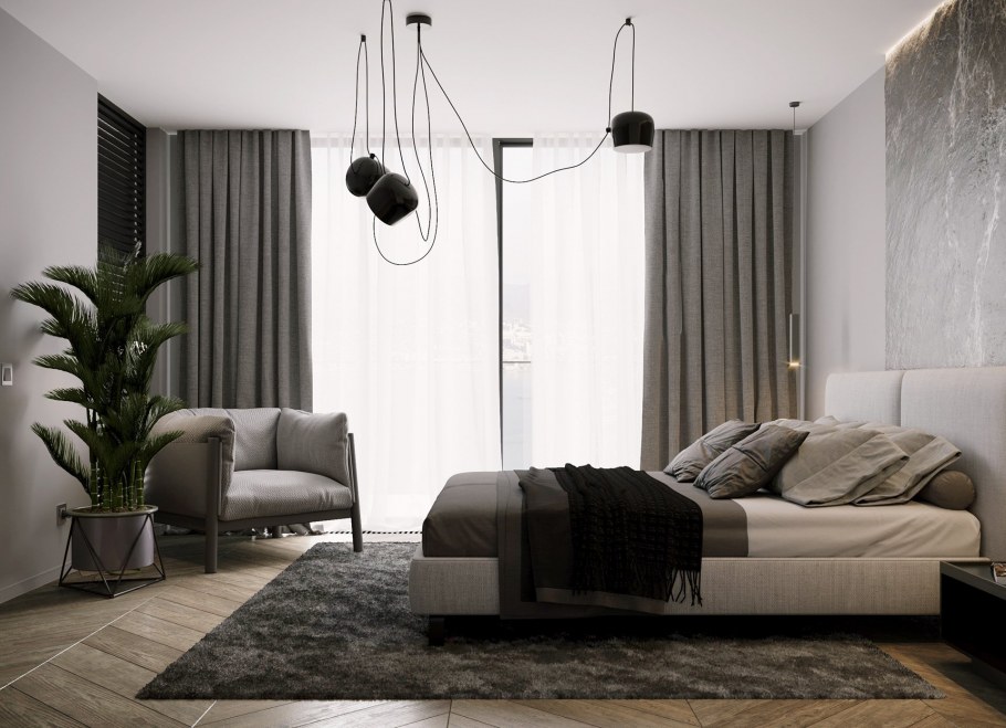 Дизайн гостиной в темно серых тонах для мужчины