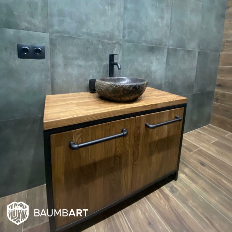 Тумба в ванную металл и дерево