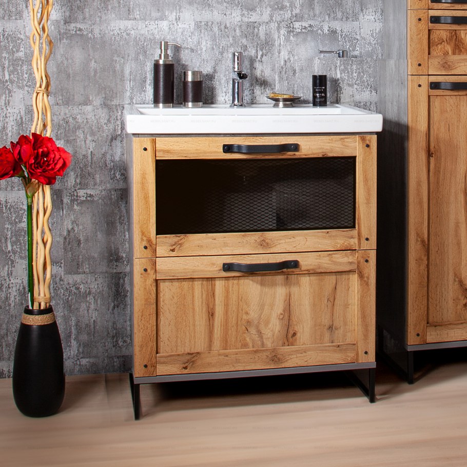 Тумба под раковину дерево и бетон