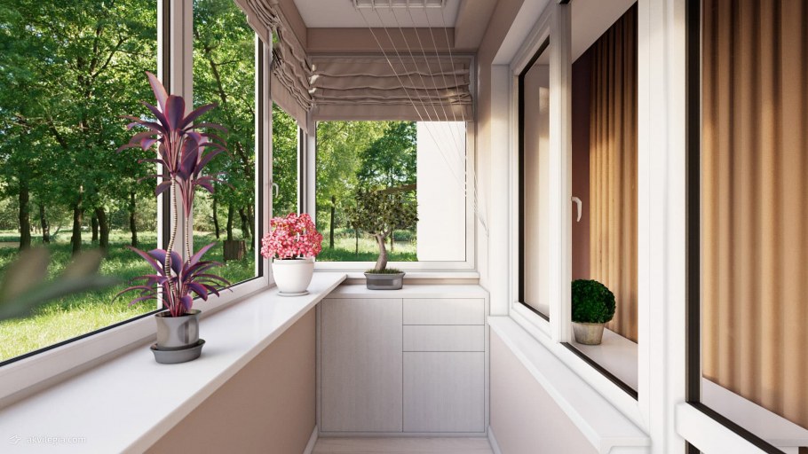 Интерьер балкона с панорамным остеклением