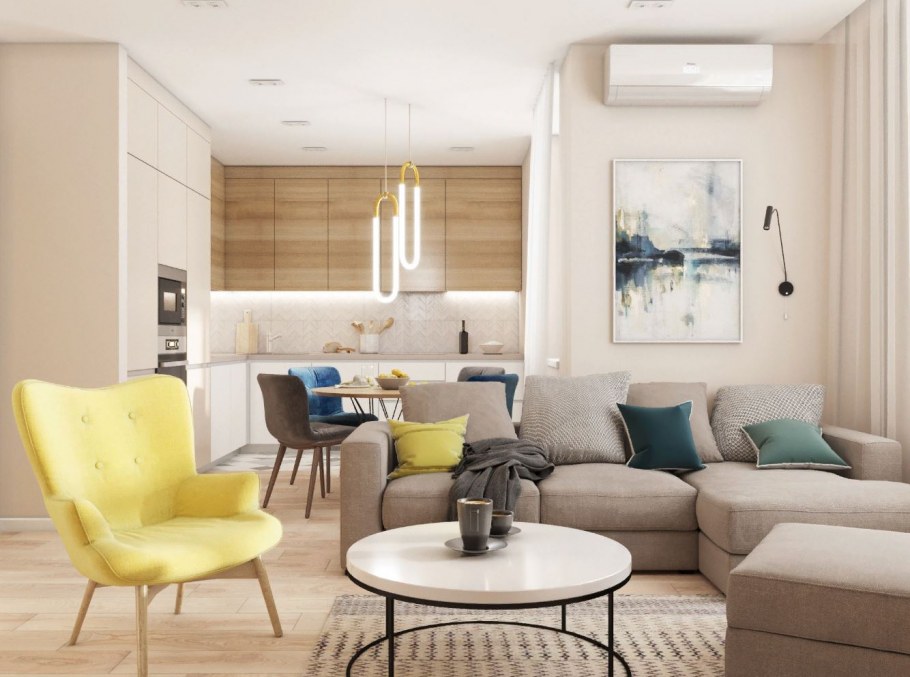 Бежевый интерьер с яркими акцентами