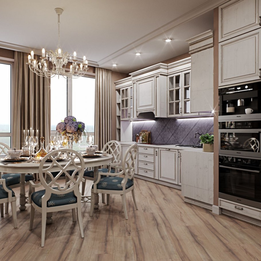 Кухня-гостиная Неоклассика 20 кв метров