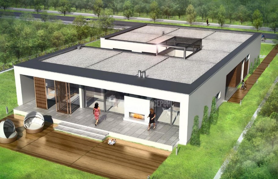 Одноэтажный дом с эксплуатируемой кровлей