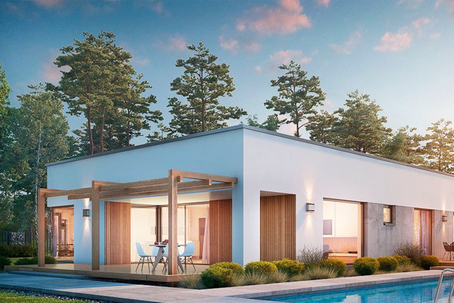 Одноэтажный дом z500 с плоской крышей