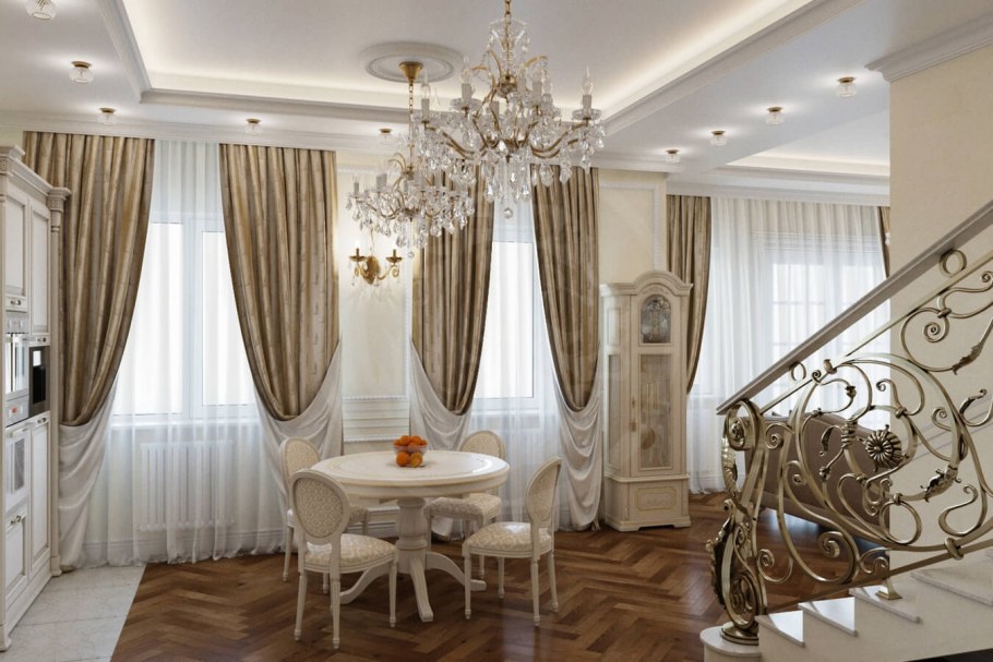 Интерьеры гостинных в классическом стиле в таунхаусе