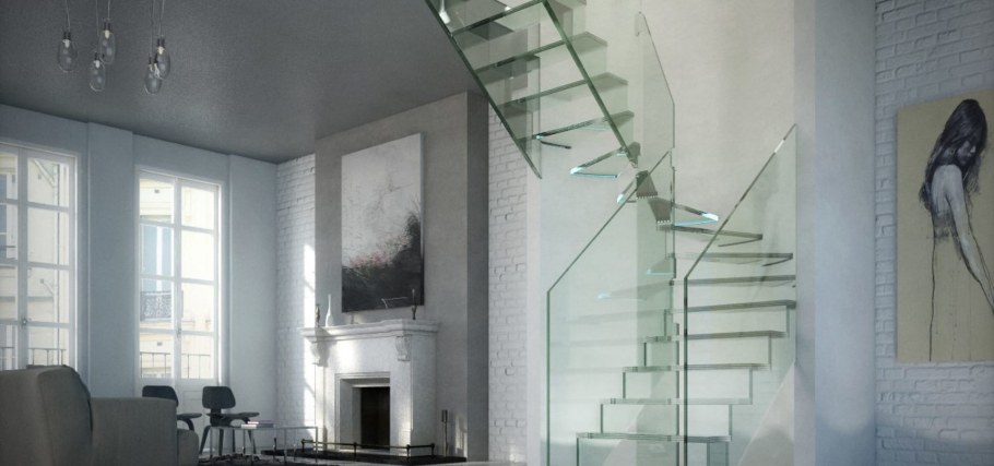 Стеклянные перила для лестниц в торговом центре