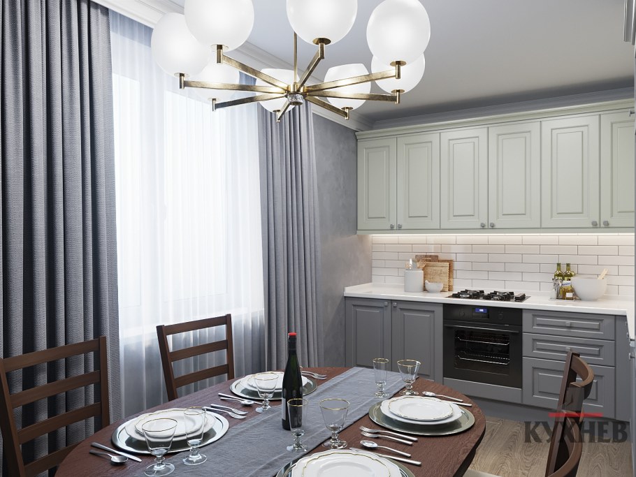 Кухонный гарнитур в стиле Неоклассика для маленькой кухни 8 м