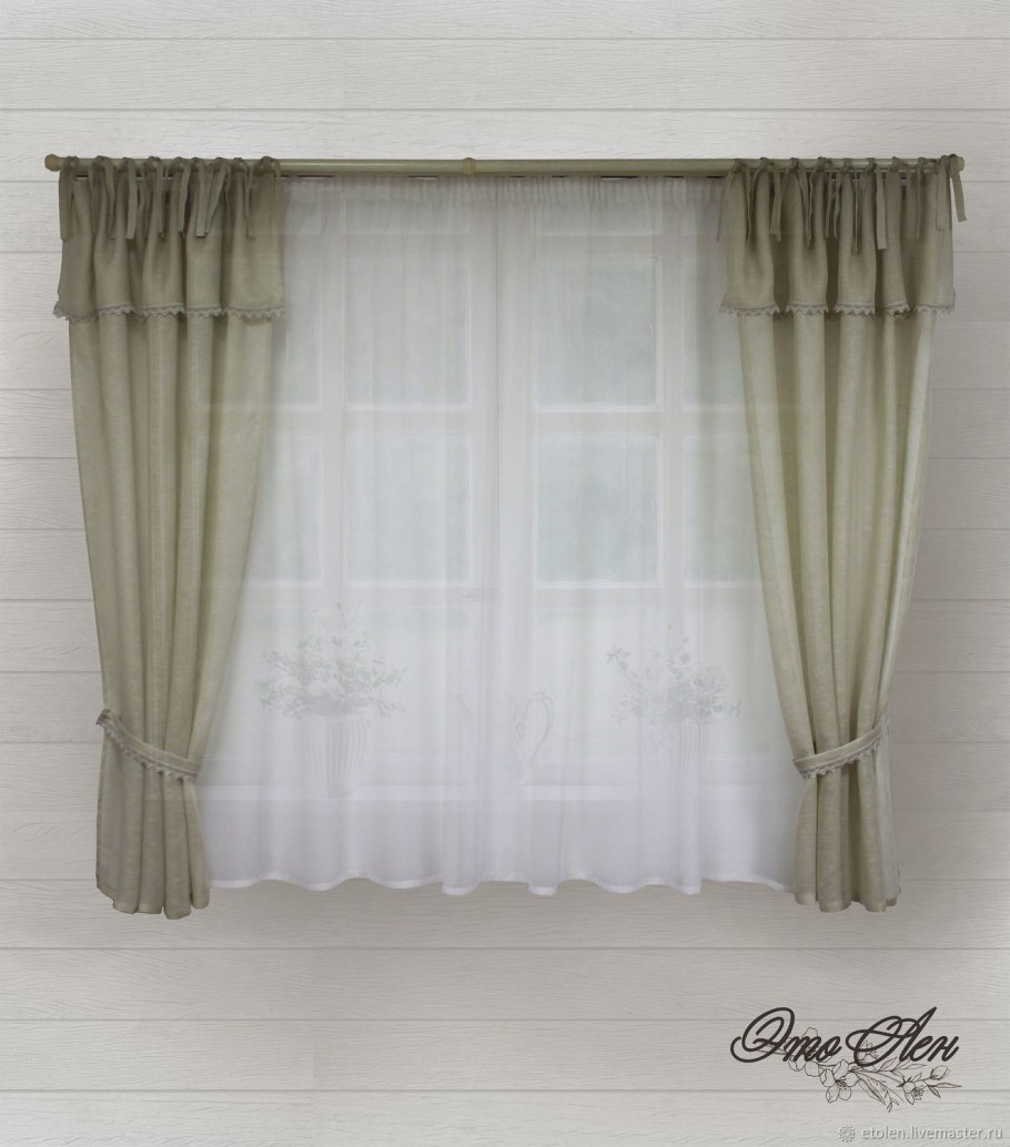 Льняные шторы с кружевом