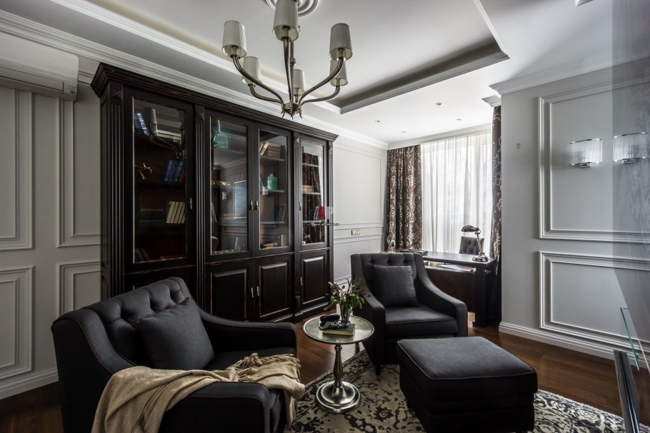 Линкруста в интерьере гостиной в стиле Неоклассика