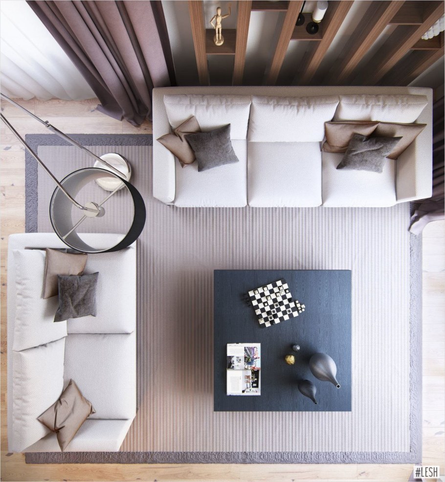 Интерьер гостиной вид сверху