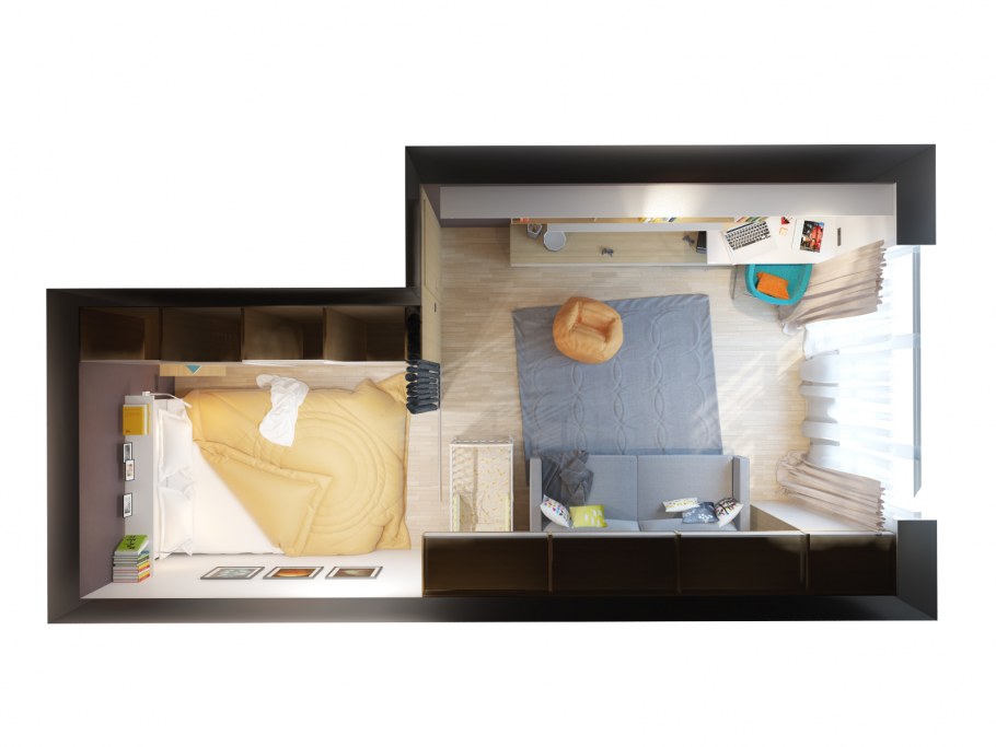 Спальня гостиная вид сверху