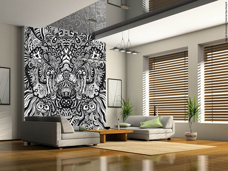 Графика на стене в интерьере