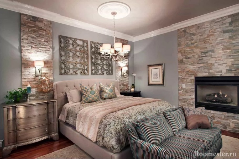 Тёмный декорвтивный камень в интерьере