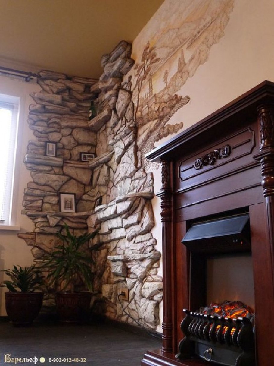 Имитация кирпичной кладки в гостиной