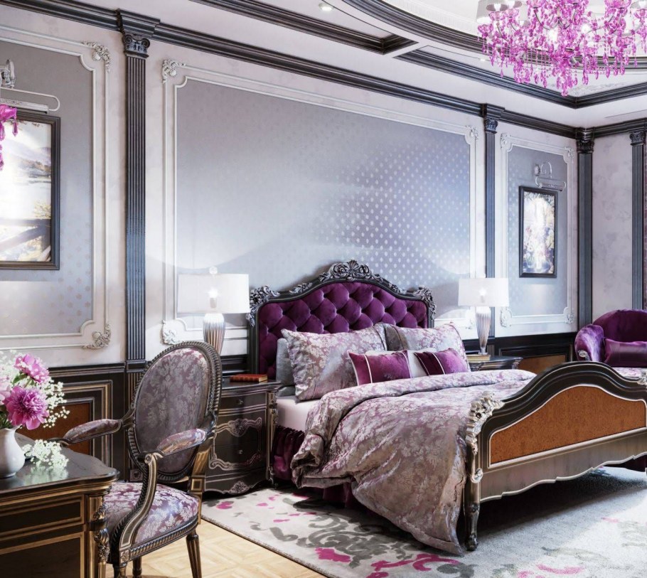 Интерьер спальни в бордовых тонах