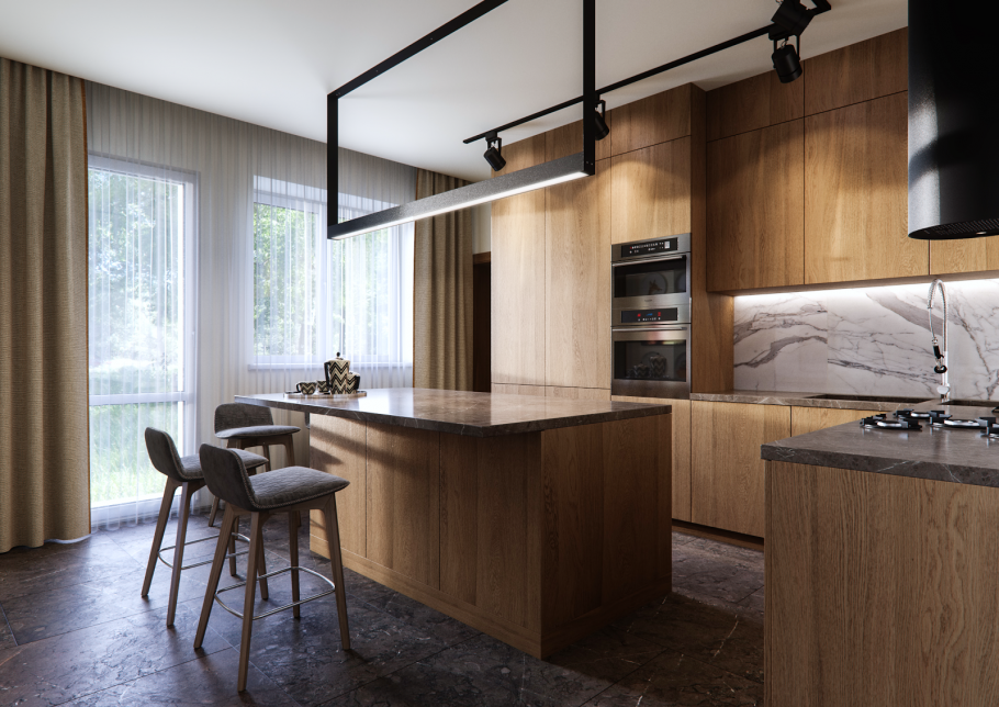 3д визуализация кухни Минимализм