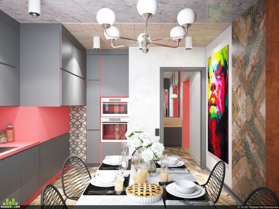 ЗD визуализация интерьера кухни