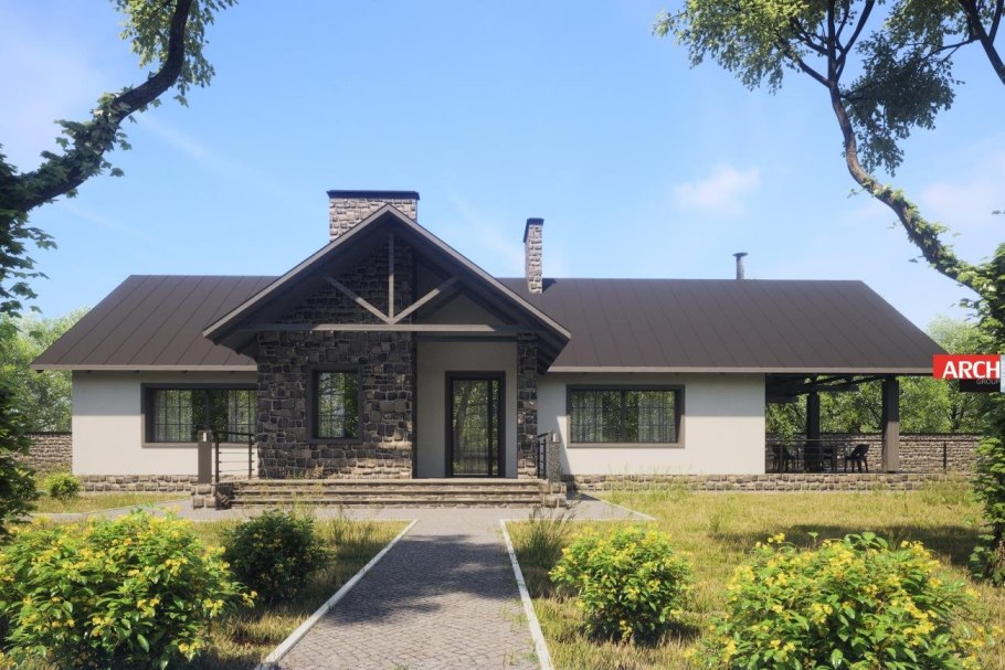 Проекты одноэтажных домов бунгало из кирпича