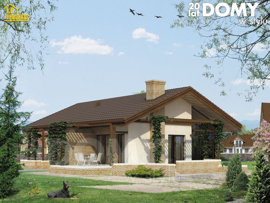 Одноэтажный дом Шале из кирпича