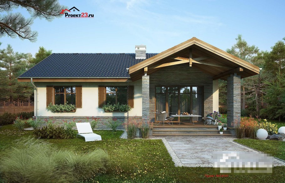 Одноэтажный дом в стиле Шале