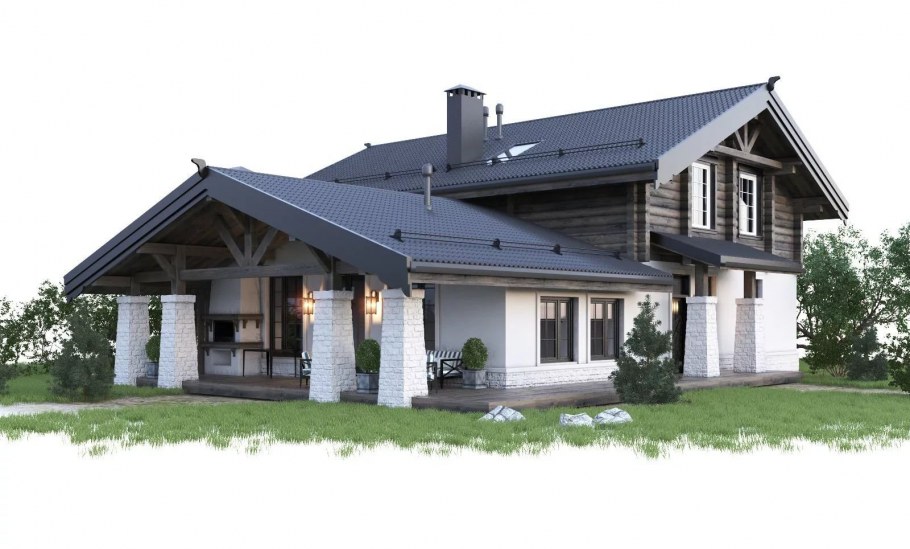 Одноэтажный дом в стиле Шале