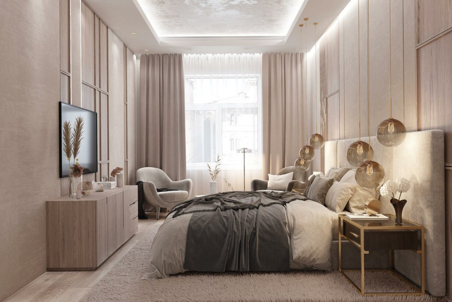 Шикарная спальня в современном стиле большая