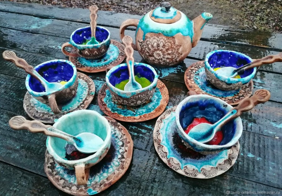 Желто бирюзовая кухня