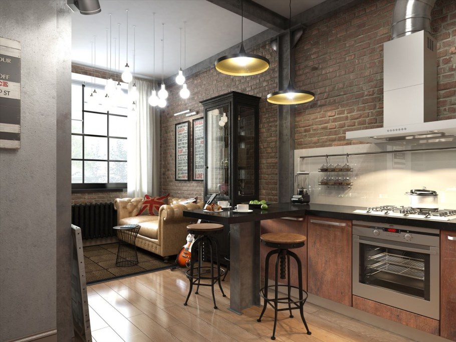 Кухня 11м² в стиле лофт