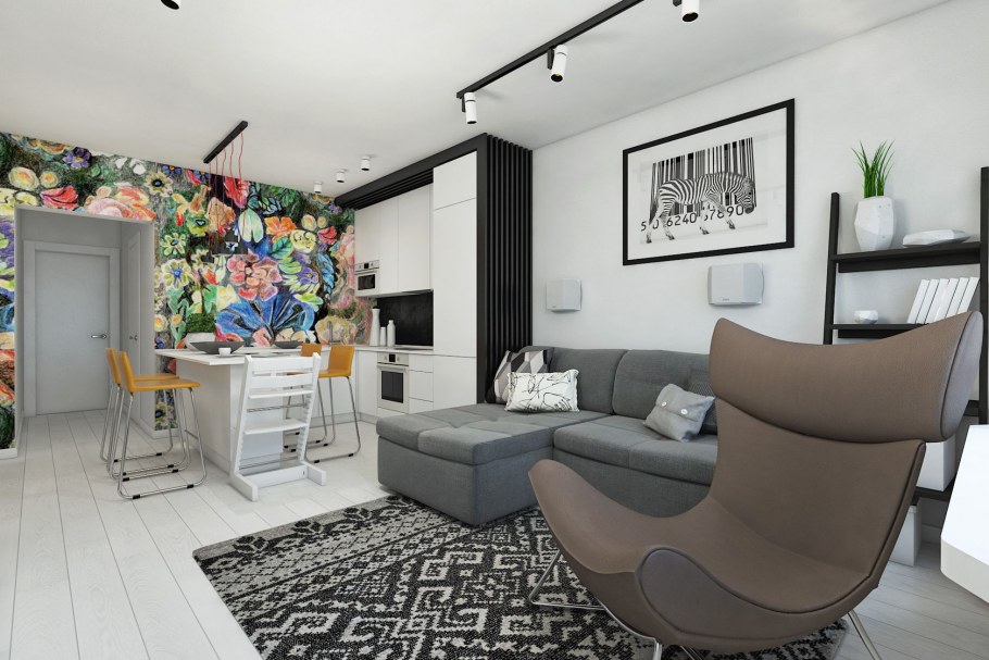 Скандинавский стиль студия 25 кв