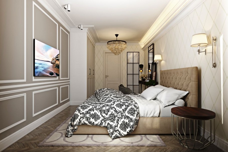 Молдинги в интерьере спальни