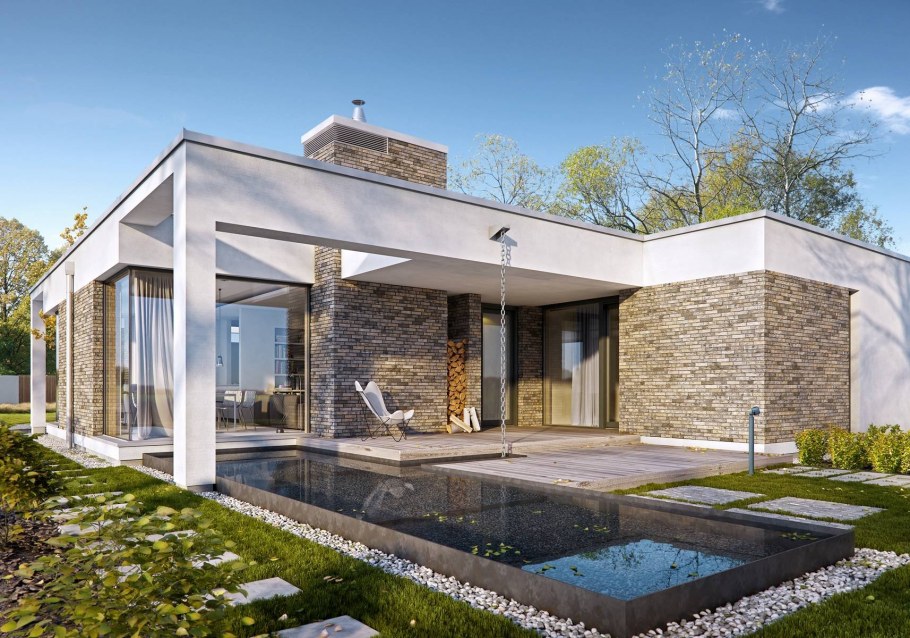 Одноэтажный дом с прямой крышей