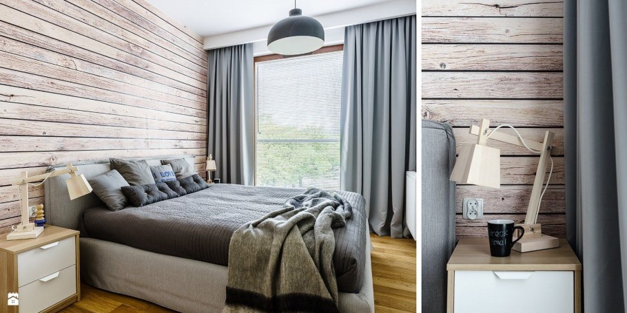 Интерьер спальни серый с деревом