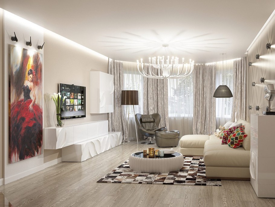 Гостиная с эркером в современном стиле