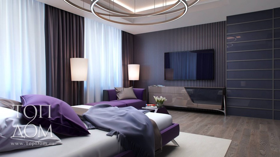 Фиолетовые шторы в спальню